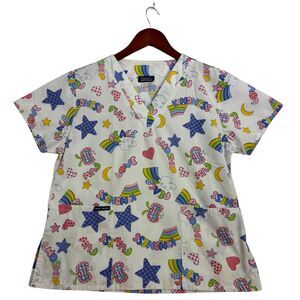 Dynasty Uniforms Womens Scrub Top M Kindness Rainbow Hearts Medical Nurse Print